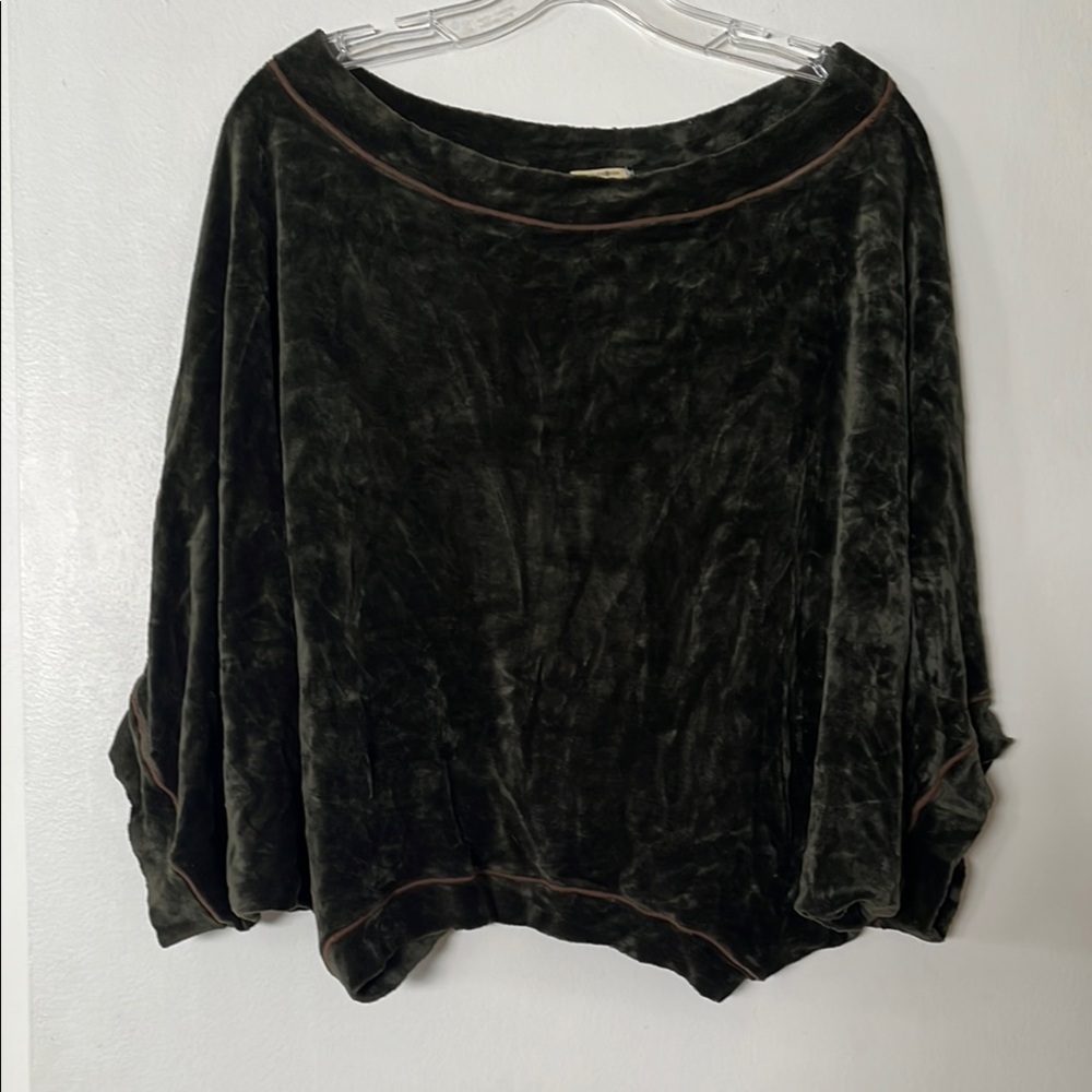 Velvet Oversized Pullover with Contrast Piping - Dark Olive